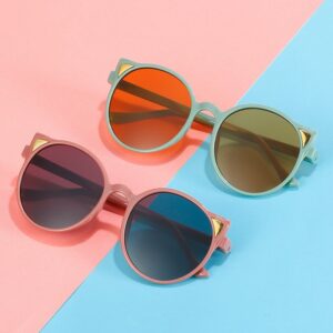 Cute Kids Boys And Girls Round Frame Cat Ears Children Outdoor Shade Sunglasses