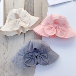 Baby Girls Simple Solid Color Big Bow Design Bucket Hat