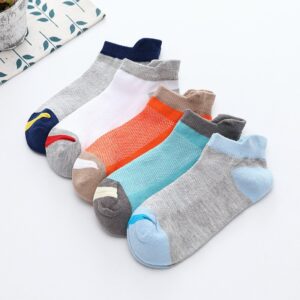 5pairs/set Boys Basic Color Blocking Soft Socks