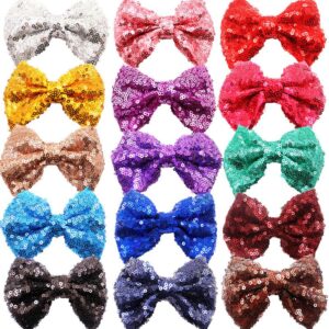Girls Cute Solid Color Sequin Bow Hairpin