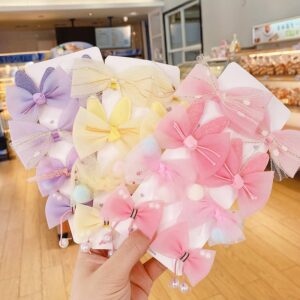 Kids Sweet Colorful Bow Pompon Mesh All-inclusive Hairpin