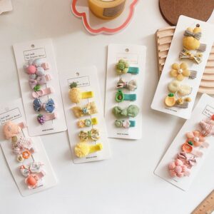 5pieces/set Kids Cute Cartoon Bow Flower Animal Fruit Decor Hair Clip