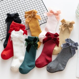 Baby Girls Cute Velvet Big Bow Long Tube Socks