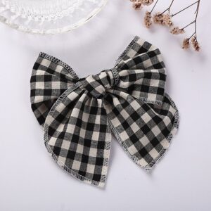 Girls Retro Bowknot Plaid Clip