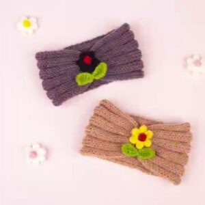 Kids Cute Solid Color Green Leaf Small Flower Decor Knitted Headband