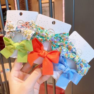 2pcs/set Girls Cute Floral Pattern Solid Color Bow Hairpin
