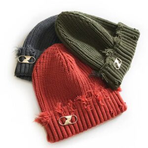 Kids Autumn Winter Casual Solid Color Iron Button Decoration Knitting Wool Burred Hat