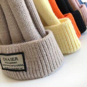 Kids Casual Simple Cloth Label Decor Warm Knitted Hat