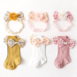 Baby Elegant Bowknot Flower Decoration Socks And Headband Set