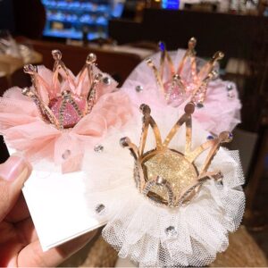 Girls Elegant Rhinestone Crown Decoration Net Yarn Hair Accessories