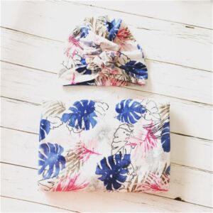 Newborn Elegant Floral Pattern Swaddle Wrap With Hat