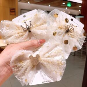 Girls Elegant Crown Bow Shaped Net Yarn Hair Accessories