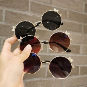 Girls Fashion Geometric Shape Bow Decoration Sunglasses