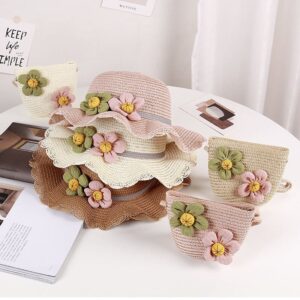 Girls Elegant Flower Decoration Sun Hats And Diagonal Bags