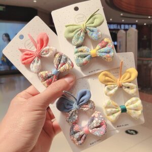 2pcs/set Girls Fresh Butterfly Bow Shape Flower Print Hair Accessories Set