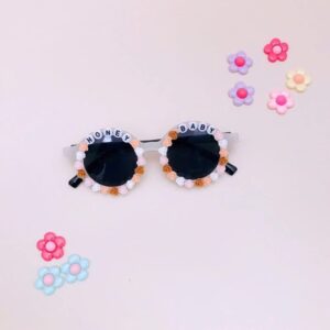 Kids Fashion Sticky Letters Round Sunglasses