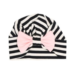 Girls Simple Bowknot Decor Striped Cap