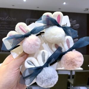 Girls Cute Rabbit Ear Design Pompon Decor Hair Accessories