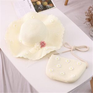 Kids Fashion Daisy Decorated Lace Hat With Bag