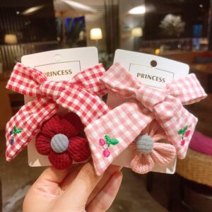 2pcs/set Girls Fruit Embroidery Plaid Bowknot Flower Shaped Hair Accessories