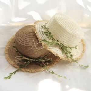 Kids Fashion Rattan Bow Decoration Sun Hat