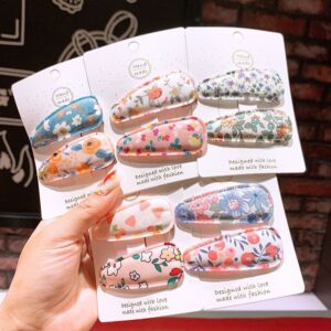 2pcs Fresh Flowers Print Kids BB Hair Clip