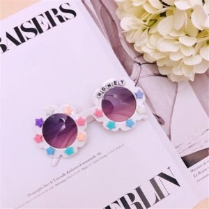 Girls Cute Star Heart Decorated Sunflower Shaped Sunglasses