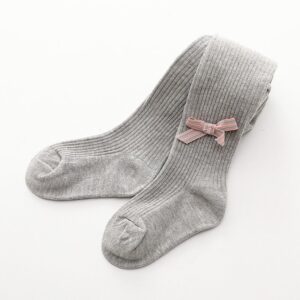 Girl Cute Bowknot Decor Solid Color Stripe Pantyhose