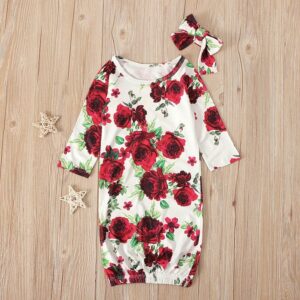 Baby Girl Fresh Floral Print Long Sleeves Sleep Bag And Headband Set