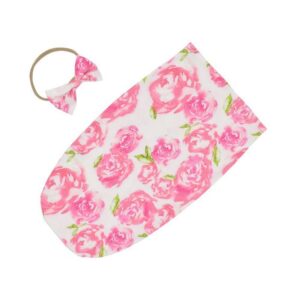 2 Pcs Newborn Print Soft Swaddle Sack With Bow Headband