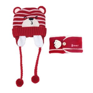 Cute Babies Cartton Animals Pattern Thickened Warm Hat And Scarf Set