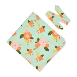 2 Pcs Newborn Baby Pretty Flower Print Swaddle Blanket and Headband