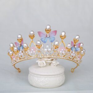 Kids Girls Cute Sweet Party Crown Rhinestone Butterfly Pearl Hairband