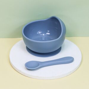 Baby Care Solid Color Silicone Food Bowl Spoon 2 Piece Set