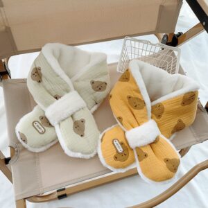 Kids Unisex Autumn Winter Basic Versatile Cute Plush Cartoon Bear Pattern Scarf