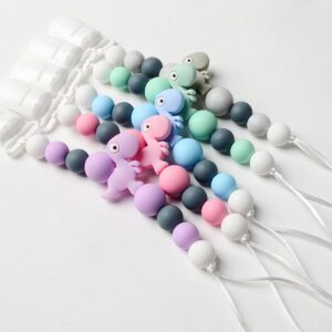 Kids Baby Unisex Cute Silicone Cartoon Dinosaur Anti-Drop Pacifier Chains
