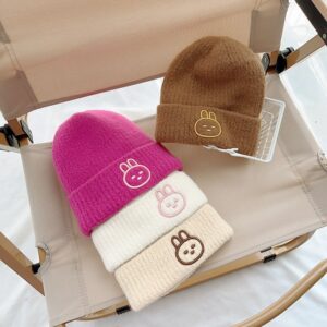 Kids Unisex Autumn Winter Casual Cute Cartoon Rabbit Embroidery Solid Color Knitwear Hat