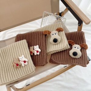 Kids Unisex Autumn Winter Cute Cartoon Bear Versatile Pattern Knitwear Scarf