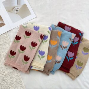 Kids Unisex Autumn Winter Cute Versatile Floral Pattern Knitwear Scarf
