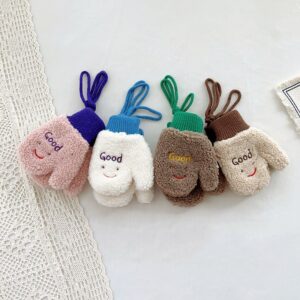 Kids Unisex Autumn Winter Cute Cartoon Smiley Versatile Color Splice Plush Gloves
