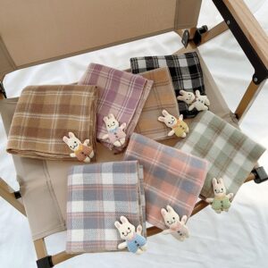 Kids Unisex Autumn Winter Casual Cute Versatile Cartoon Little Rabbit Playd Square Scarf