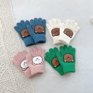 Kids Unisex Autumn Winter Cute Cartoon Bear Knitwear Finger Gloves