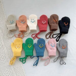 Kids Unisex Autumn Winter Candy Color Smiley Knitwear Gloves