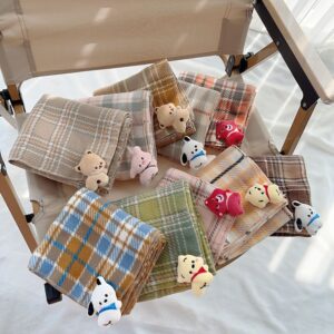 Kids Unisex Autumn Winter Versatile Cute Cartoon Animal Plaid Scarf