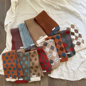 Kids Unisex Autumn Winter Basic Thickening Polka Dot Plaid Pattern Knitted Scarf