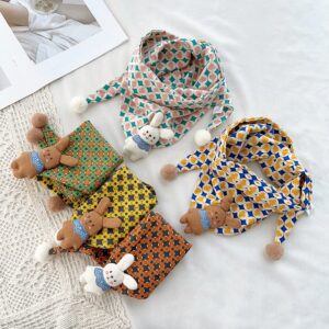 Kids Unisex Autumn And Winter Cute Versatile Floral Cartoon Rabbit Knitted Scarf