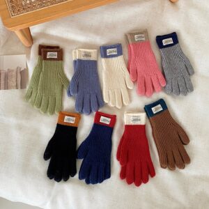 y2k Kids Unisex Autumn Winter Basic Thickening Color Knitwear Finger Gloves