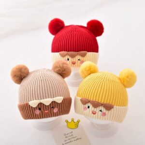Kids Autumn Winter Casual Cute Fur Ball Knitwear Hat