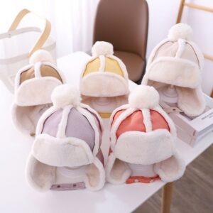 Kids Autumn Winter Casual Cute Woollining Big Fur Ball Suede Cap
