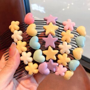 Kids Girls Sweet Candy Color Floral Heart Star Comb Hair Card